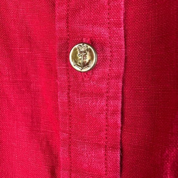 Ralph Lauren Sz 1X 16 18 Shirt Top Button Down Blouse 100% LINEN Red - Picture 5 of 6